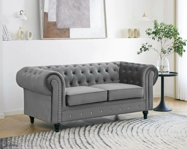 3 Seater Grey Chesterfield Sofa